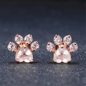 Paw Print CZ Rose Gold Animal Pet Love Earrings